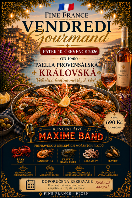 Pátek 10. července : Královská provensálská paella & živý koncert Maxime Band